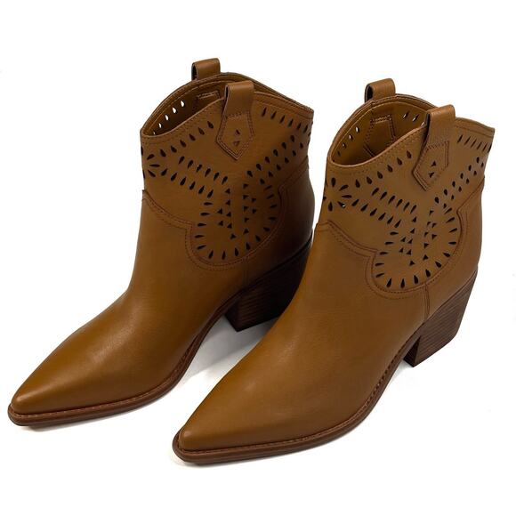Marc Fisher Elyma Pointed Toe Western Tan Leather Booties Womens 8.5M New $199 - Picture 1 of 11